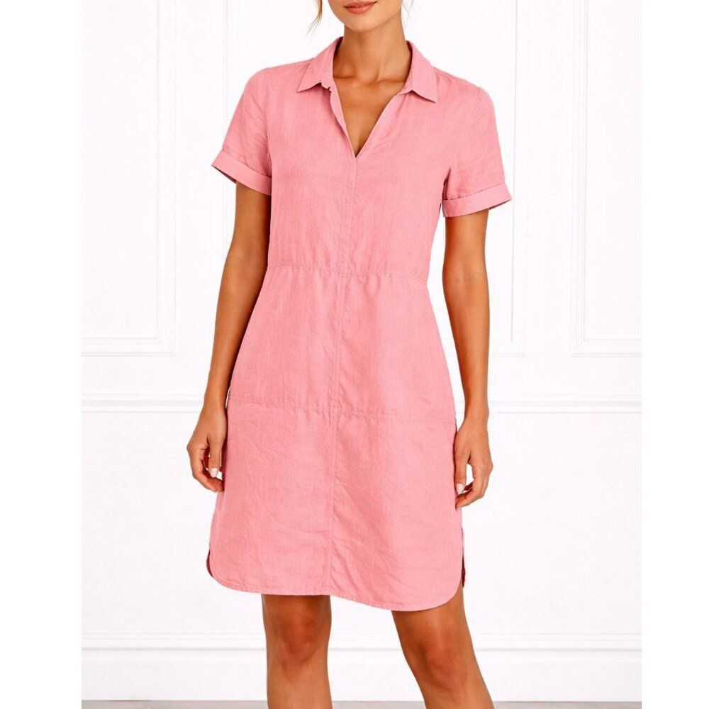 Pure Amici Pink Shirt Shift Dress 100% Linen size X-Small